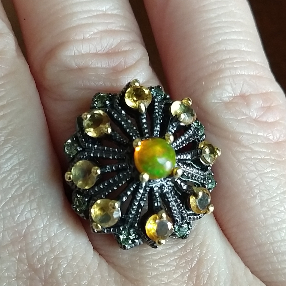 Natural opal citrine sterling artistic ring